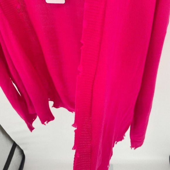 Evereve Conroy Hot Pink Distressed Cropped Cardigan Alison Joy NWT Size Small - Picture 8 of 14